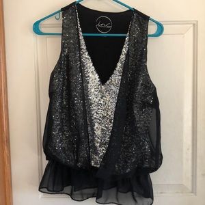 INC sequin top with sheer overlay